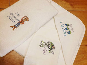 Baby cuddle dry hooded towel, bath towel and wash cloth set