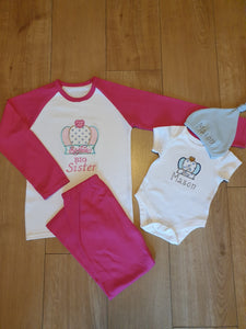 BIG Sister, LIL Bro matching Set with Personalisation And Crown Design