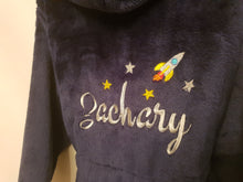 Load image into Gallery viewer, Super fluffy personalised dressing gown with space theme