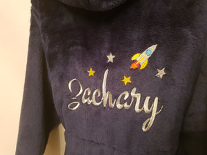 Super fluffy personalised dressing gown with space theme