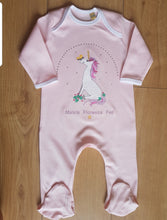 Load image into Gallery viewer, Gorgeous Personalised Sitting Unicorn Design Baby Girls Sleep Suit