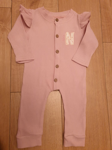 Single Letter With Name Ribbed Romper Suit With Matching Hair Bow