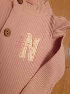 Single Letter With Name Ribbed Romper Suit With Matching Hair Bow