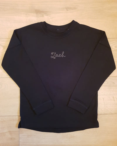 Personalised signature long sleeved Tee with dripped shoulders and dipped hem