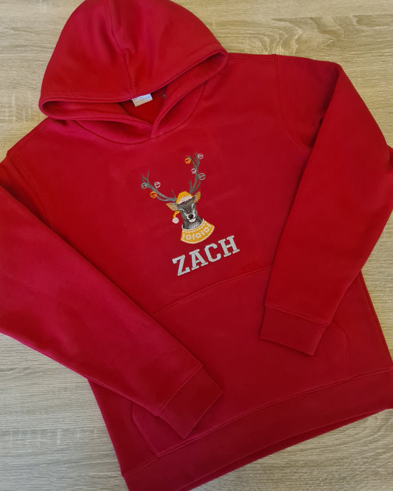 Personalised Christmas Reindeer Hoodie With Baubles