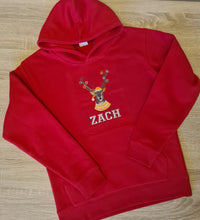 Load image into Gallery viewer, Personalised Christmas Reindeer Hoodie With Baubles