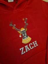 Load image into Gallery viewer, Personalised Christmas Reindeer Hoodie With Baubles