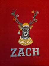 Load image into Gallery viewer, Personalised Christmas Reindeer Hoodie With Baubles