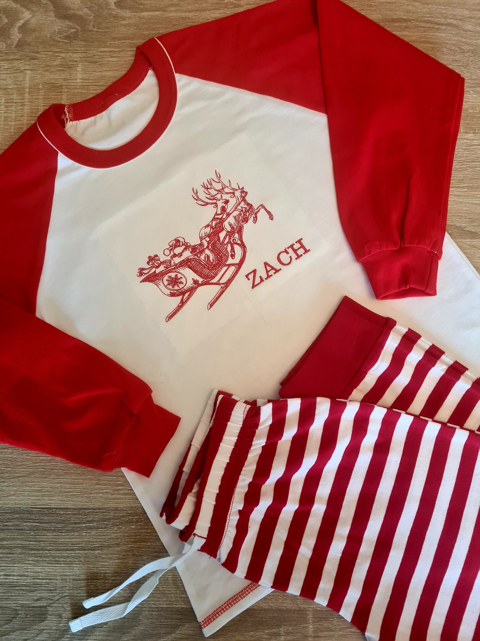 Personalised Christmas Pyjamas for Children and Adults White and Red
