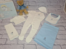 Load image into Gallery viewer, Duluxe Personalised New Baby Hamper &#39;Bear in shawl&#39;