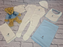 Load image into Gallery viewer, Duluxe Personalised New Baby Hamper &#39;Bear in shawl&#39;