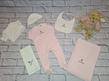 Load image into Gallery viewer, Duluxe Personalised New Baby Hamper &#39;Bear in shawl&#39;