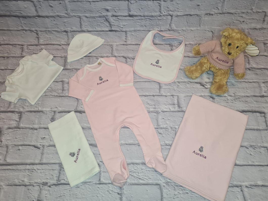 Duluxe Personalised New Baby Hamper 'Bear in shawl'