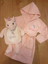 Load image into Gallery viewer, Personalised Dressing Gown and Unicorn Hot Water Bottle Set with Sparkles