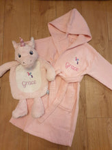 Load image into Gallery viewer, Personalised Dressing Gown and Unicorn Hot Water Bottle Set with Sparkles