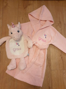 Personalised Dressing Gown and Unicorn Hot Water Bottle Set with Sparkles