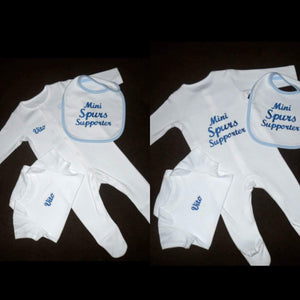 Personalised Mini Footballer Sleepsuit, Vest and Bib Set