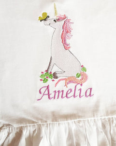 Baby Girl / Toddler Frilly Tee With Sitting Unicorn Design