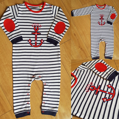 Cute Personalised Nautical Themed Footless Romper With Anchor Design