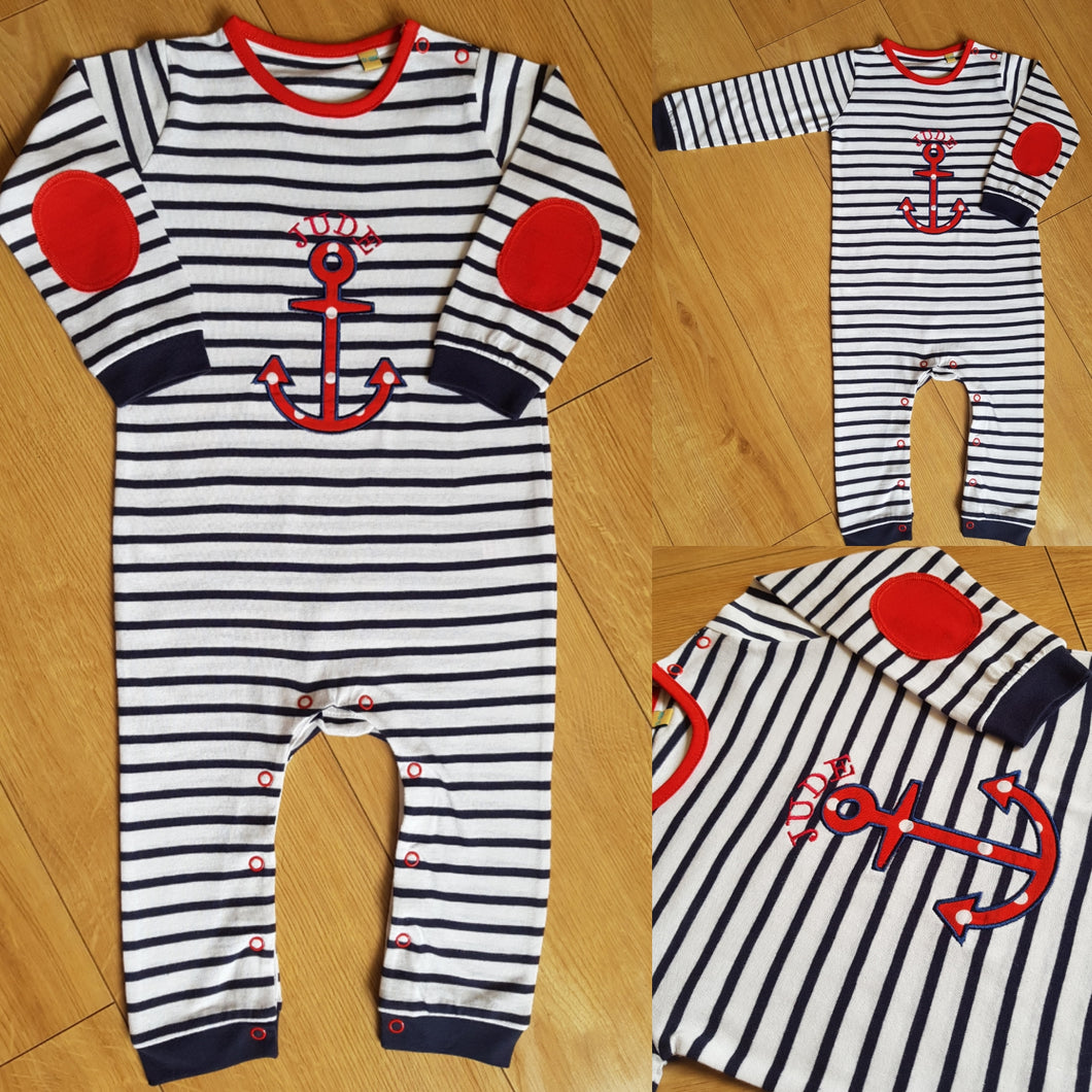 Cute Personalised Nautical Themed Footless Romper With Anchor Design