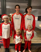 Load image into Gallery viewer, Family Christmas Pyjamas with name and star detailing. Range available from 0 to Adult XXL