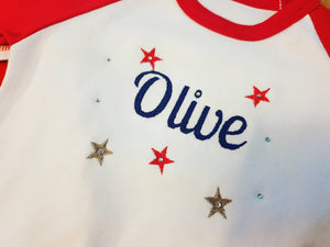 Family Christmas Pyjamas with name and star detailing. Range available from 0 to Adult XXL