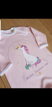 Load image into Gallery viewer, Gorgeous Personalised Sitting Unicorn Design Baby Girls Sleep Suit