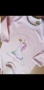 Gorgeous Personalised Sitting Unicorn Design Baby Girls Sleep Suit